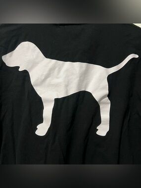 Victoria Secret PINK Women’s Oversized Black Shirt Dog Crew Neck Size Small